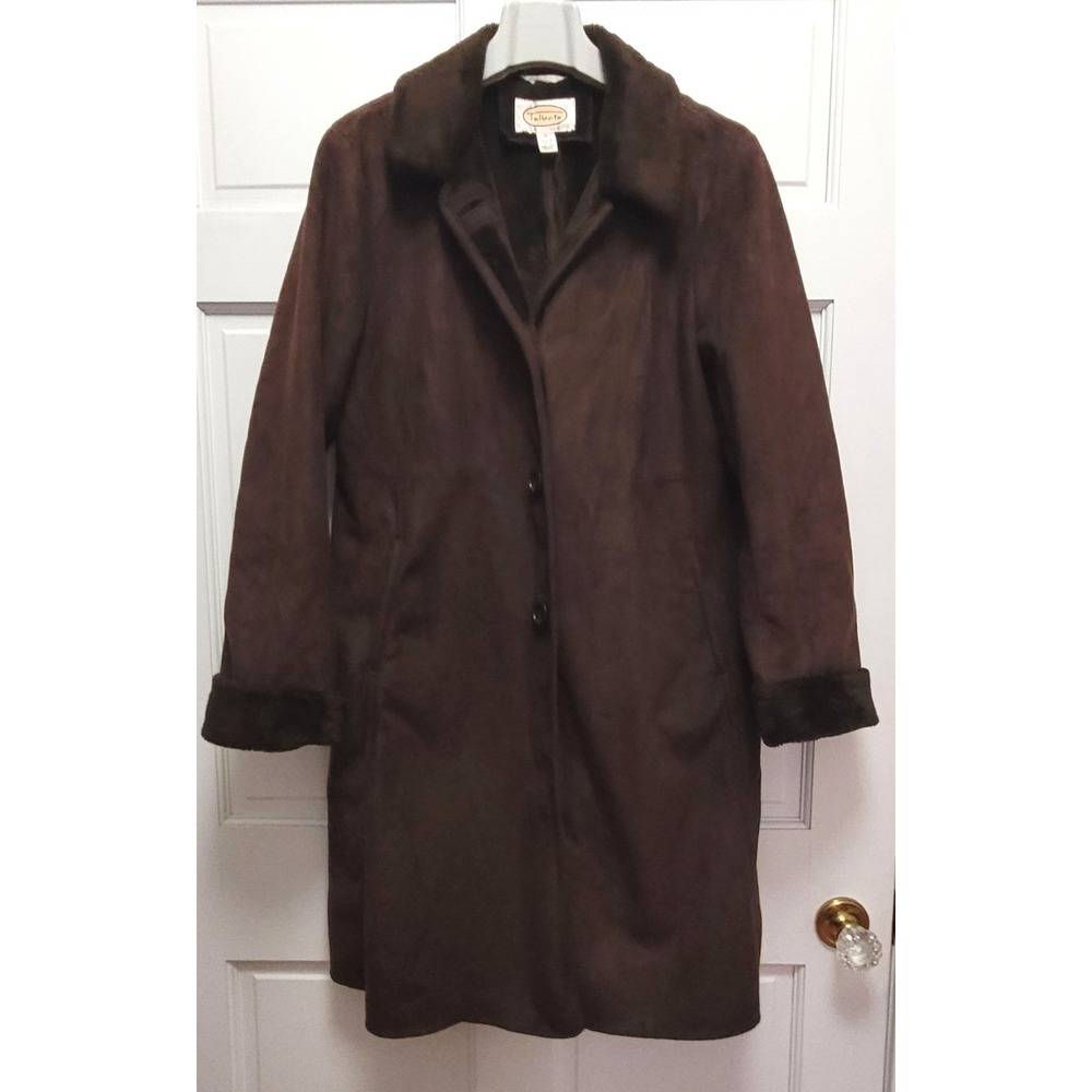 Talbots Women's Washable Faux Suede Fur Lined Winter Coat - Brown - Large